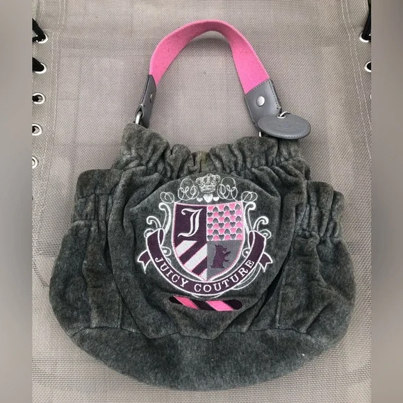 Juicy Couture Vintage 2002 Gray and Pink Velour Bag - Picture 1 of 16
